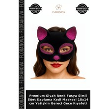 Floranova Premium Siyah Renk Fuşya Simli Süet Kaplama Kedi Maskesi 18X14 cm Yetişkin Gereci Gece Kıyafeti