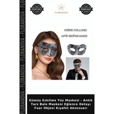 Floranova Gümüş Eskitme Yüz Maskesi - Antik Tarz Balo Maskesi Eğlence Detayı Fuar Objesi Kıyafet Aksesuarı