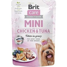 Hilera Brit Care Sos Içinde Tuna Balıklı ve Tavuklu Küçük Irk Yetişkin Köpekler Için Fileto Parçaları 85GR