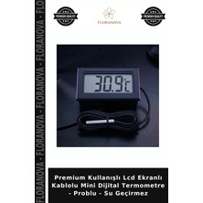 Floranova Premium Kullanışlı LCD Ekranlı Kablolu Mini Dijital Termometre - Problu - Su Geçirmez