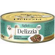 Hilera Reflex Plus Delizzia Sos Içinde Parça Etli Somonlu ve Tavuklu Yetişkin Kedi Konservesi 85GR