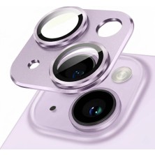 Str Store iPhone 14/14 Plus ile Uyumlu Tek Parça Alüminyum Kamera Lens Koruyucu - Darbeye Dayanıklı, Güçlü Yapışkanlı, Kılıf Dostu Metal Temperli Cam Kamera Kapağı - Mor