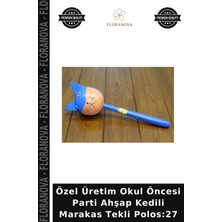 Floranova Özel Üretim Okul Öncesi Parti Ahşap Kedili Marakas Tekli Polos:27