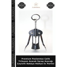Floranova Premium Paslanmaz Çelik Tirbuşon Açacak Şarap Açacağı Çeyizlik Babaya Hediye Ev Partisi