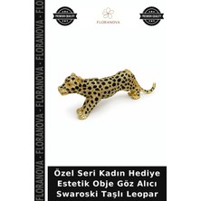 Floranova Özel Seri Kadın Hediye Estetik Obje Göz Alıcı Swaroski Taşlı Leopar