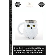 Floranova Özel Seri Mutfak Gereci Kahve Kupası Çay Bardağı Paslanmaz Çelik Baykuş Kupa Bardak