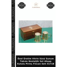 Floranova Özel Üretim Vitrin Süsü Sunum Takımı Nostaljik Set Ahşap Kutulu Pirinç Fincan Seti 4171B