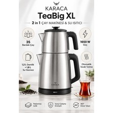 Karaca Teabig Xl 2 In 1 Çelik Inox Çay Makinesi ve Su Isıtıcı, 1650 W, 35 Bardak Çay Kapasitesi, 1,2 L Demlik, 1,8 L Kettle, Paslanmaz Çelik, Otomatik Sıcak Tutma, Susuz Çalışma Emniyeti, 360° Taban