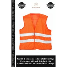 Floranova Trafik Donanımı Iş Kıyafeti Şantiye Ekipmanı Yüksek Görünürlük Fileli Fosforlu Turuncu Ikaz Yeleği