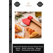 Floranova Dekoratif Mutfak Sunum Ürünü Pizza Kesici - Balta Tasarımlı - Ahşap Saplı - Paslanmaz Çelik Bıçaklı