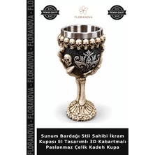 Floranova Sunum Bardağı Stil Sahibi Ikram Kupası El Tasarımlı 3D Kabartmalı Paslanmaz Çelik Kadeh Kupa