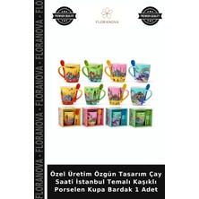 Floranova Özel Üretim Özgün Tasarım Çay Saati Istanbul Temalı Kaşıklı Porselen Kupa Bardak 1 Adet