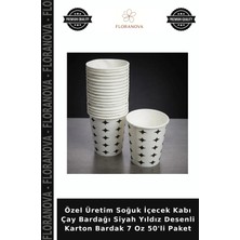 Floranova Özel Üretim Soğuk Içecek Kabı Çay Bardağı Siyah Yıldız Desenli Karton Bardak 7 Oz 50'li Paket