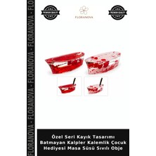 Floranova Özel Seri Kayık Tasarımı Batmayan Kalpler Kalemlik Çocuk Hediyesi Masa Süsü Sıvılı Obje