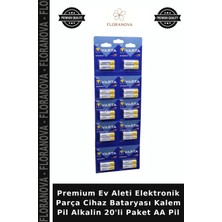Floranova Premium Ev Aleti Elektronik Parça Cihaz Bataryası Kalem Pil Alkalin 20'li Paket Aa Pil