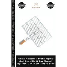 Floranova Piknik Malzemesi Pratik Pişirici Gezi Aracı Küçük Boy Mangal Izgarası - 35X20 cm - Ahşap Saplı