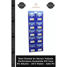 Floranova Özel Üretim Ev Gereci Yüksek Performans Kumanda Pili Ince Pil Alkalin - 20'li Paket - Aaa Pil