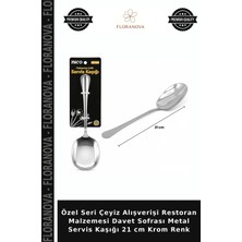 Floranova Özel Seri Çeyiz Alışverişi Restoran Malzemesi Davet Sofrası Metal Servis Kaşığı 21 cm Krom Renk