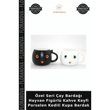 Floranova Özel Seri Çay Bardağı Hayvan Figürlü Kahve Keyfi Porselen Kedili Kupa Bardak