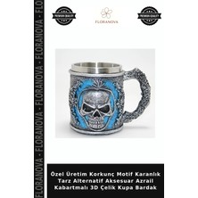 Floranova Özel Üretim Korkunç Motif Karanlık Tarz Alternatif Aksesuar Azrail Kabartmalı 3D Çelik Kupa Bardak