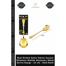 Floranova Özel Üretim Sofra Takımı Sunum Ekipmanı Mutfak Aksesuarı Metal Servis Kaşığı - 21 cm - Gold Renk