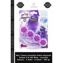 Floranova Mor Temas Avantajlı Paket Hijyenik Ortam 4'lü Wc Blok - Lavanta Kokulu - 2 Adet - 6 Etkili - 200 gr