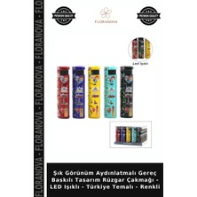 Floranova Şık Görünüm Aydınlatmalı Gereç Baskılı Tasarım Rüzgar Çakmağı - LED Işıklı - Türkiye Temalı - Renkli