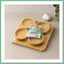 Bşk Virgo Bambu Tepsili 4'lü Çerezlik Lokumluk Kase Seti - 22X22 cm BSK2026