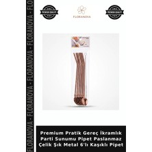 Floranova Premium Pratik Gereç Ikramlık Parti Sunumu Pipet Paslanmaz Çelik Şık Metal 6'lı Kaşıklı Pipet