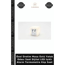 Floranova Özel Üretim Masa Üstü Yatak Odası Saat Dijital LED Işıklı Alarm Termometre Küp Saat