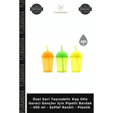 Floranova Özel Seri Taşınabilir Kap Ofis Gereci Gençler Için Pipetli Bardak - 450 ml - Şeffaf Renkli - Plastik
