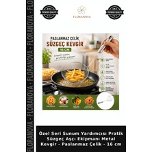 Floranova Özel Seri Sunum Yardımcısı Pratik Süzgeç Aşçı Ekipmanı Metal Kevgir - Paslanmaz Çelik - 16 cm