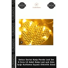 Floranova Delux Serisi Kalp Perde LED 3m 6 Sıra 12 Adet Kalp LED Işık Gün Işığı Kutlama Eşyası Etkinlik Süsü