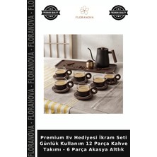 Floranova Premium Ev Hediyesi Ikram Seti Günlük Kullanım 12 Parça Kahve Takımı - 6 Parça Akasya Altlık