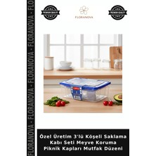Floranova Özel Üretim 3'lü Köşeli Saklama Kabı Seti Meyve Koruma Piknik Kapları Mutfak Düzeni