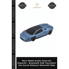 Floranova Mavi Model Araba Tasarımlı Hoparlör - Bluetooth USB Taşınabilir Ses Çocuk Hediyesi Dekoratif Obje