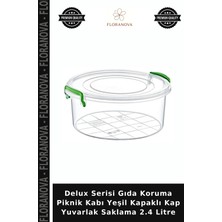 Floranova Delux Serisi Gıda Koruma Piknik Kabı Yeşil Kapaklı Kap Yuvarlak Saklama 2.4 Litre