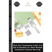 Floranova Özel Seri Paslanmaz Çelik 4'lü Set El Rendesi Ev Aleti Mutfak Yardımcısı Sunum Hazırlığı