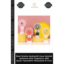 Floranova Özel Üretim Hediyelik Eşya Günlük Kullanım Mini Soğutucu USB Şarjlı Taşınabilir Masaüstü El Fanı