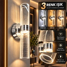 Dolunay Avize Dolunay Krom Çift Silindirli 3 Renk Işıklı Modern LED Duvar Apliği