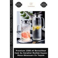 Floranova Premium 1500 ml Borosilikat Cam Su Sürahisi Mutfak Eşyası Masa Aksesuarı Ev Yaşam