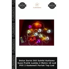 Floranova Delux Serisi Stil Sahibi Kutlama Susü Pratik Lamba 2 Metre 10 LED Pilli 2 Kademeli Parlak Top LED