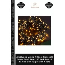 Floranova Ambiyans Ürünü Yılbaşı Konsepti Duvar Susü 10M 100 LED Boncuk Lamba Gün Işığı Siyah Kablo