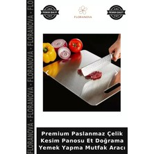 Floranova Premium Paslanmaz Çelik Kesim Panosu Et Doğrama Yemek Yapma Mutfak Aracı