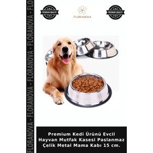 Floranova Premium Kedi Ürünü Evcil Hayvan Mutfak Kasesi Paslanmaz Çelik Metal Mama Kabı 15 Cm.