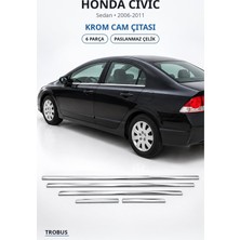 Trobus Honda Civic 2006-2011 Uyumlu Krom Cam Çıtası 6 Parça Paslanmaz Çelik