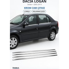 Trobus Dacia Logan 2005-2013 Uyumlu Krom Cam Çıtası 4 Parça Paslanmaz Çelik