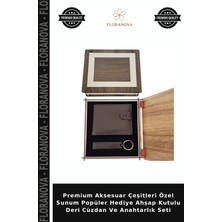 Floranova Premium Aksesuar Çeşitleri Özel Sunum Popüler Hediye Ahşap Kutulu Deri Cüzdan ve Anahtarlık Seti