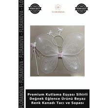 Floranova Premium Kutlama Eşyası Sihirli Değnek Eğlence Ürünü Beyaz Renk Kanadı Tacı ve Sopası