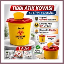 Bezos Tıbbi Atık Kovası 1,3 Litre 1 Adet Kapaklı Tıbbi Atık Kutusu Enfekte Atık Kovası Bzss